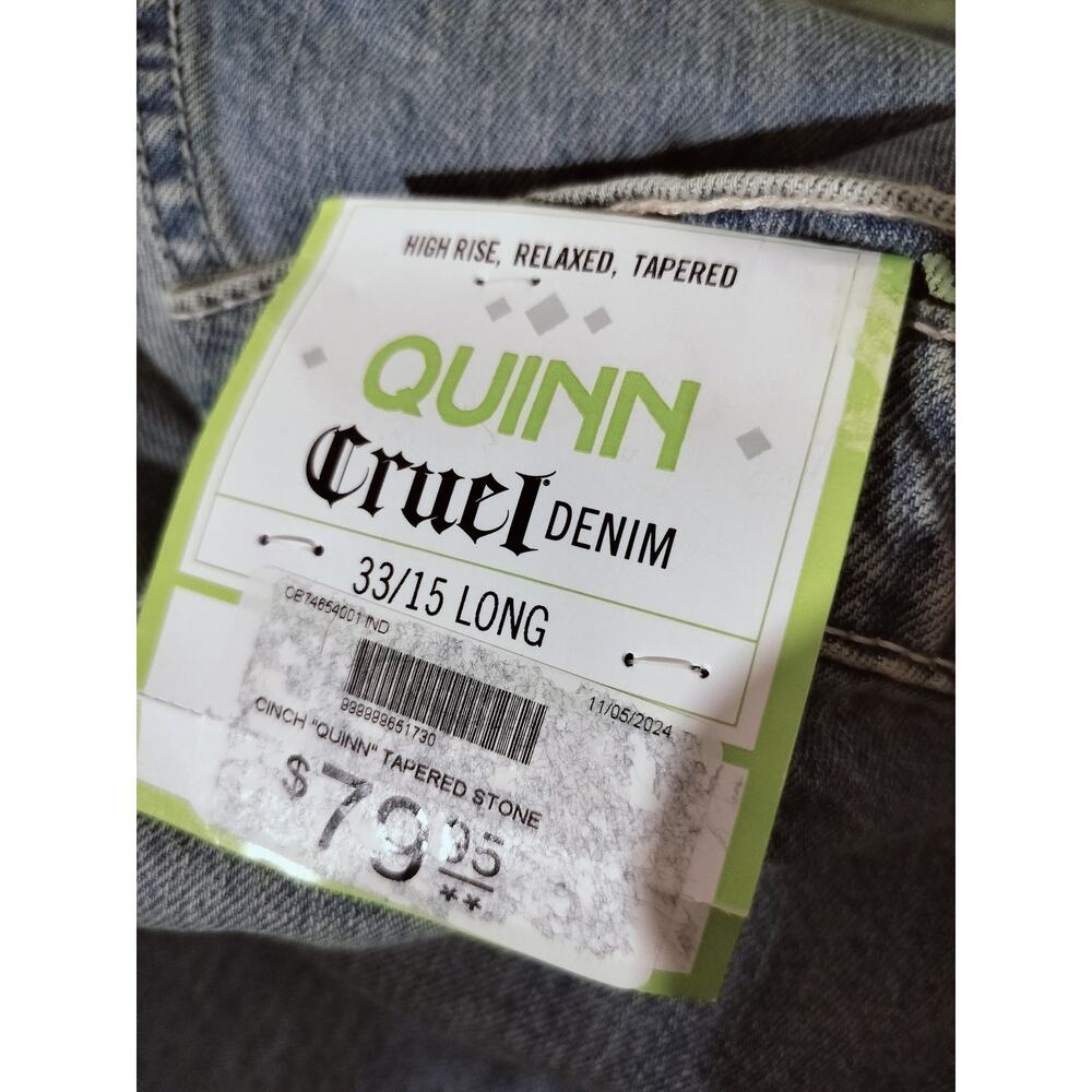 5729)Cinch Cruel Denim Quinn Tapered Hi Rise Relaxd Western Jeans Sz 33/15 Long - Picture 4 of 9